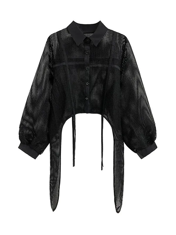 Chicmy-Stylish Long Sleeves Loose Mesh See-Through Sun Protection Blouses&Shirts Tops