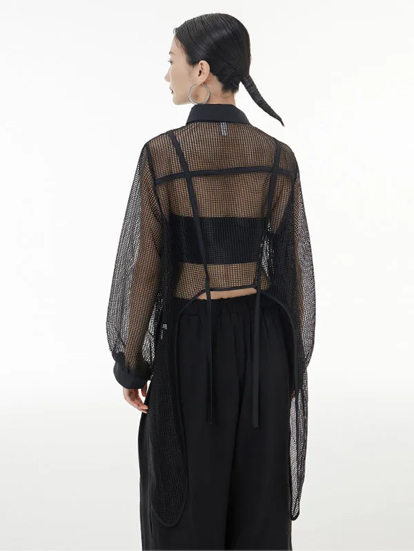 Chicmy-Stylish Long Sleeves Loose Mesh See-Through Sun Protection Blouses&Shirts Tops