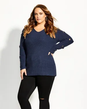 City Chic Women's Trendy Plus Size Grommet-Sleeved Sweater Dark Blue Size 22W | Blue