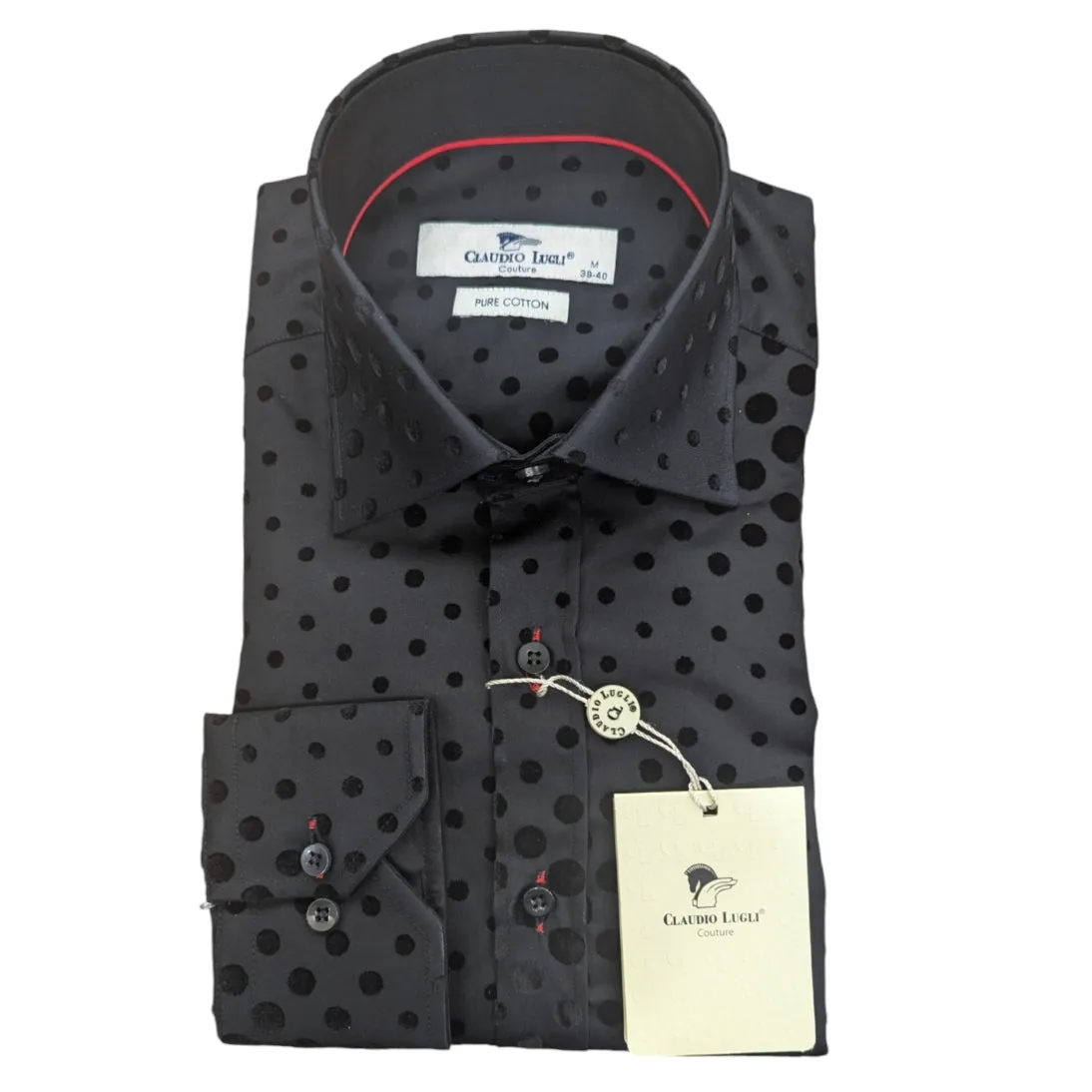Claudio Lugli Spots Shirt Black Black Flocked Fabric CP6975 - Black