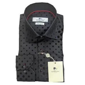 Claudio Lugli Spots Shirt Black Black Flocked Fabric CP6975 - Black