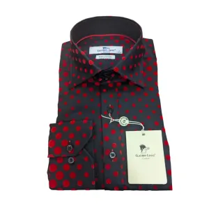 Claudio Lugli Spots Shirt Black Red Flocked Fabric CP6975 - Red