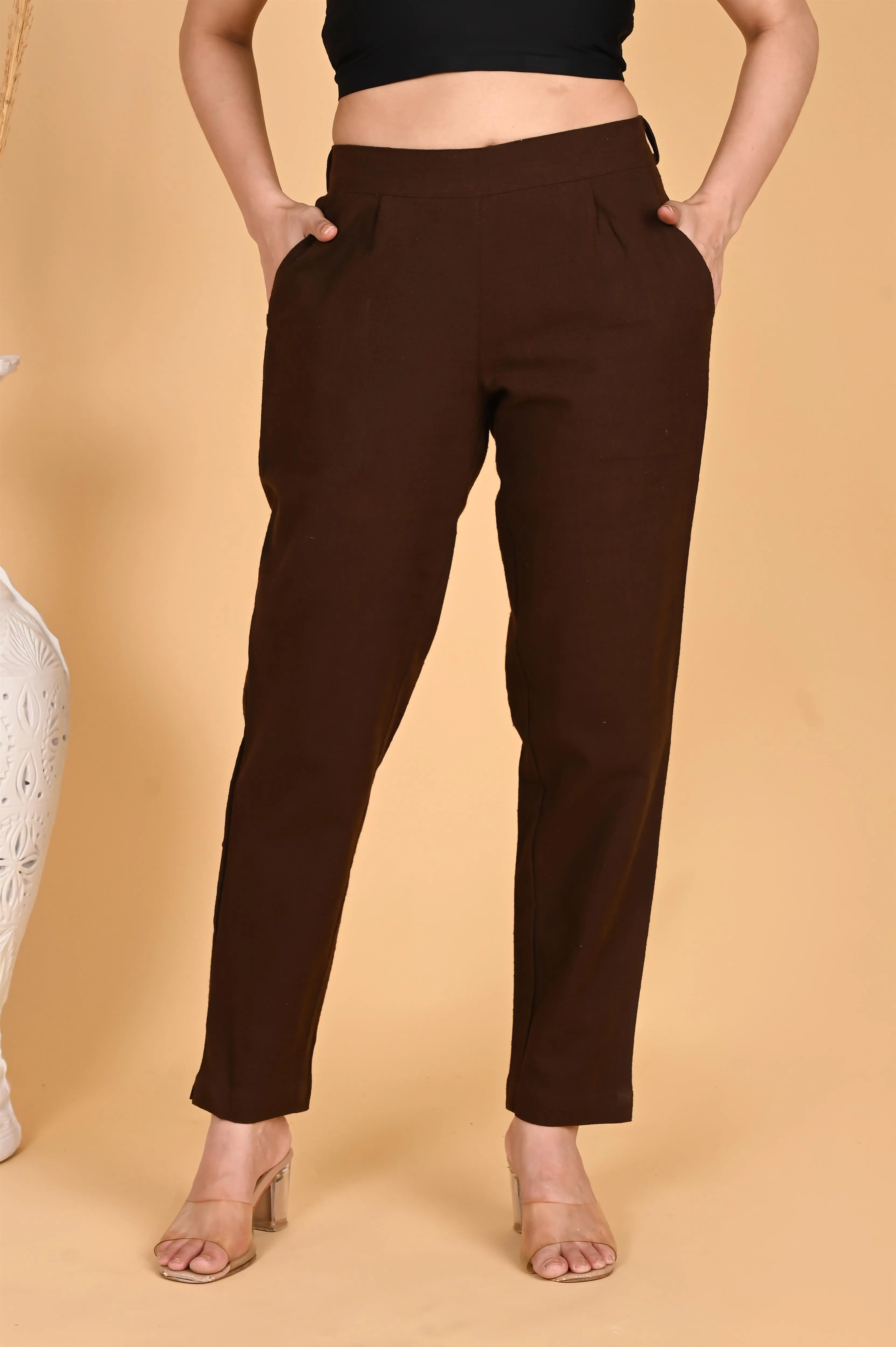 COFFEE BROWN CLASSIC COTTON PANTS