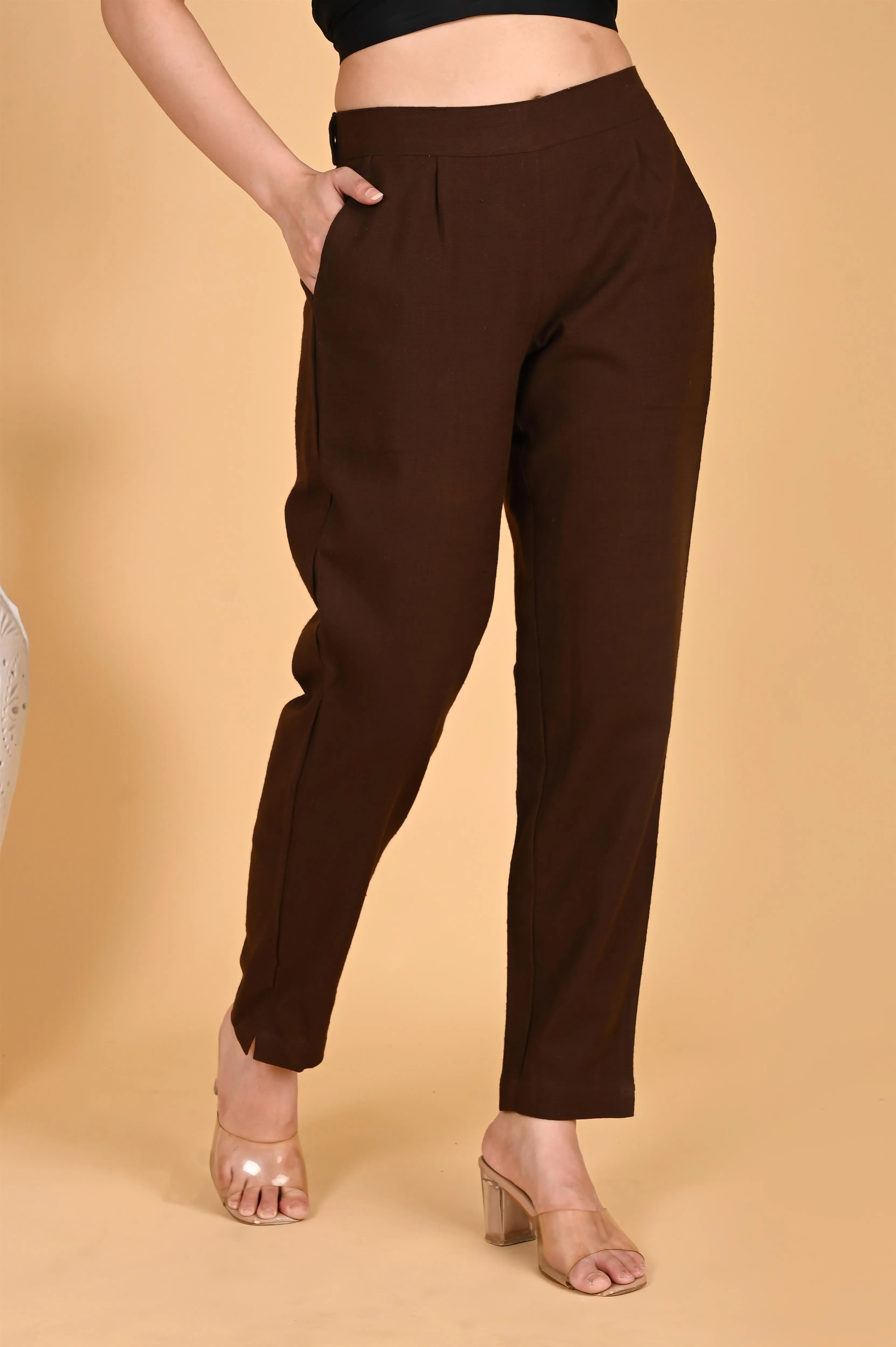 COFFEE BROWN CLASSIC COTTON PANTS