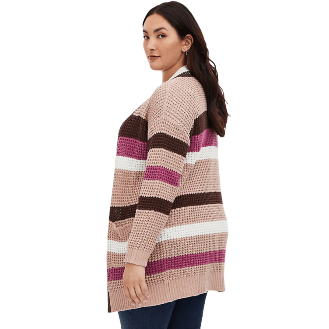 Colorful Striped Mid-Length Cardigan Sweater