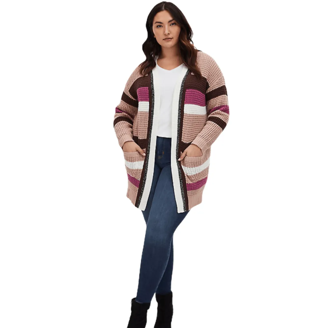 Colorful Striped Mid-Length Cardigan Sweater
