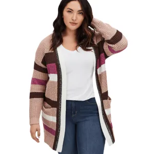 Colorful Striped Mid-Length Cardigan Sweater
