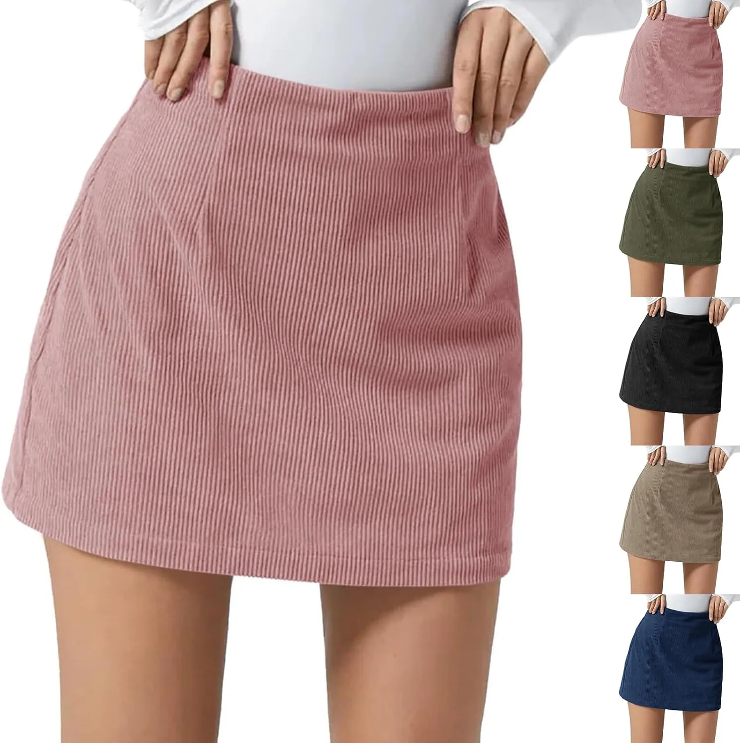 Corduroy Skirt Women Comfy High Waist Mini Pencil Skirt Casual Fall Winter A Line Mini Skirts with Back Zipper
