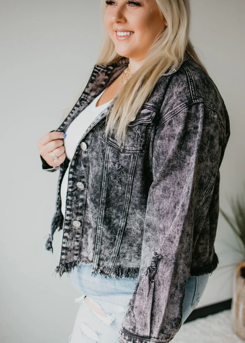 Curvy Copeland Distressed Denim Jacket FINAL SALE