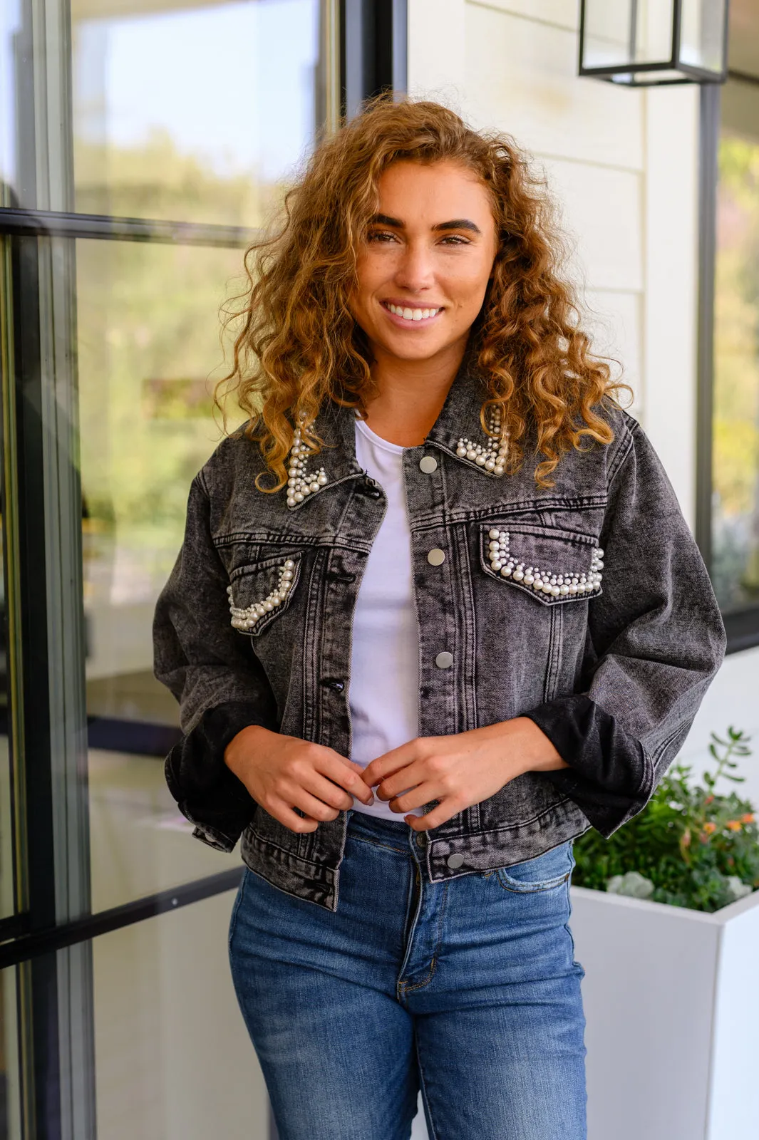 Denim And Pearls Denim Jacket (Reg & Curvy)
