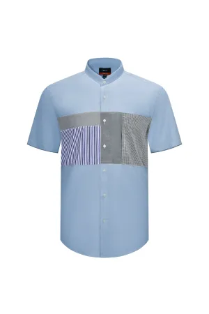 Easy Care Cotton Oxford Blocking Casual Shirtin Smart Fit Stand Collar