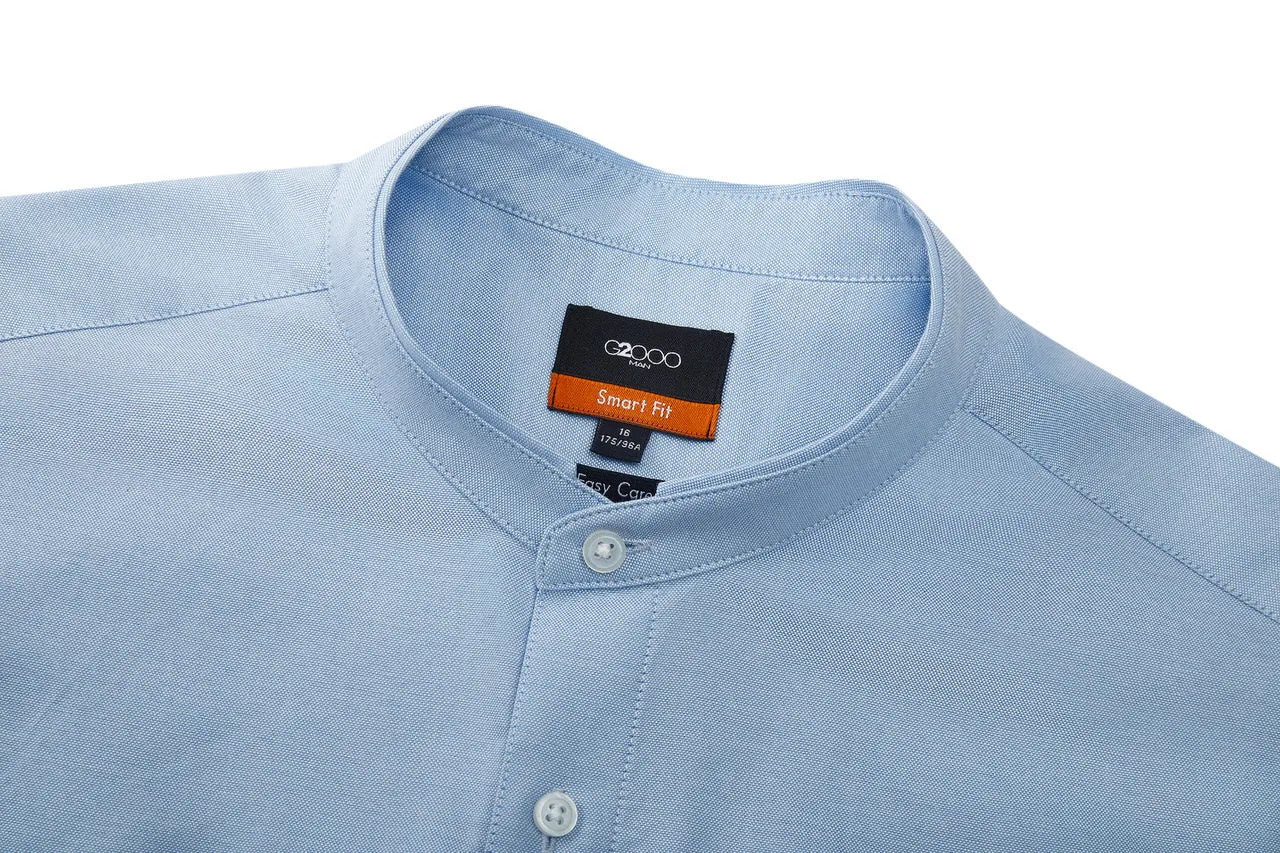 Easy Care Cotton Oxford Blocking Casual Shirtin Smart Fit Stand Collar