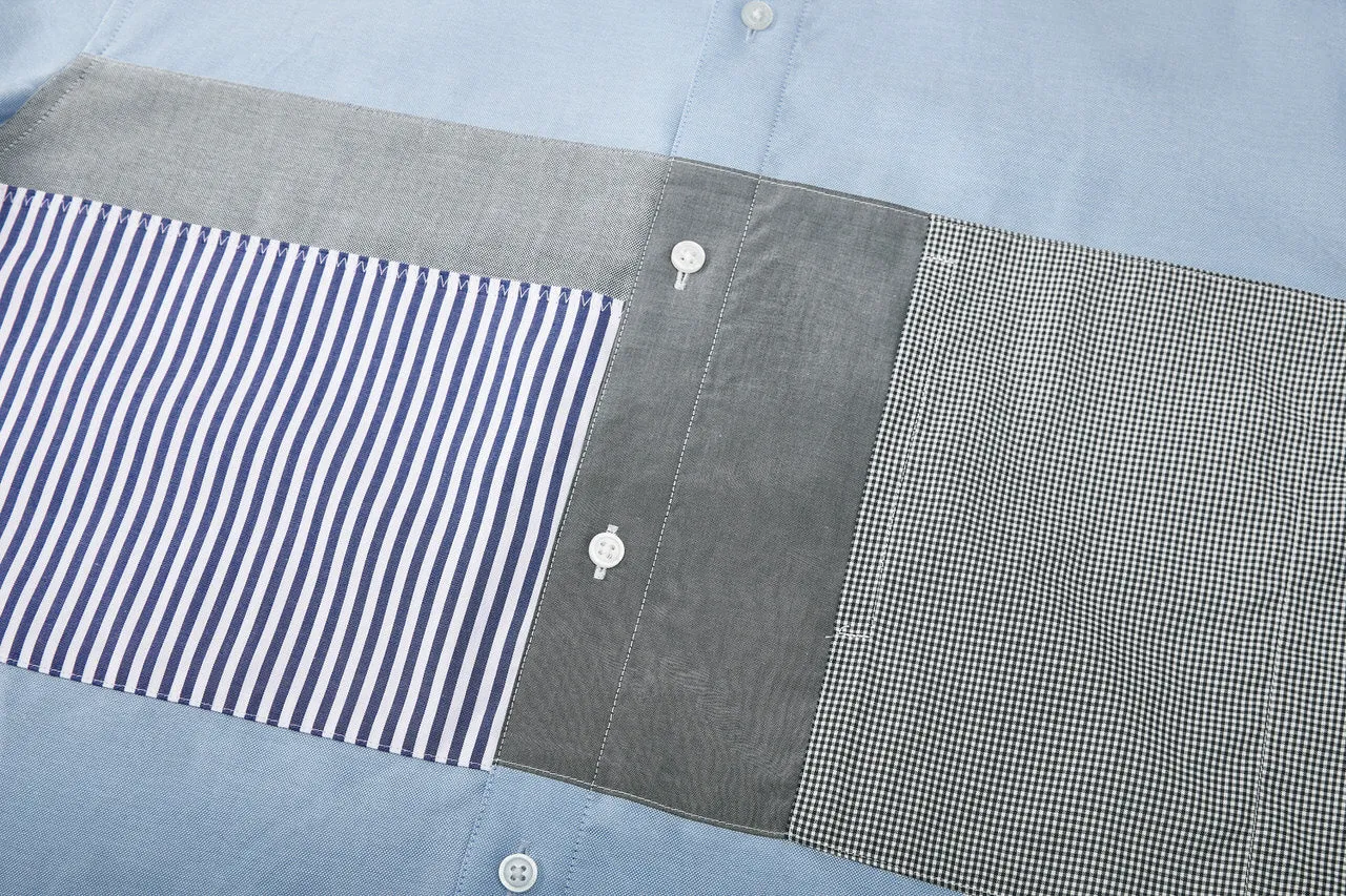 Easy Care Cotton Oxford Blocking Casual Shirtin Smart Fit Stand Collar