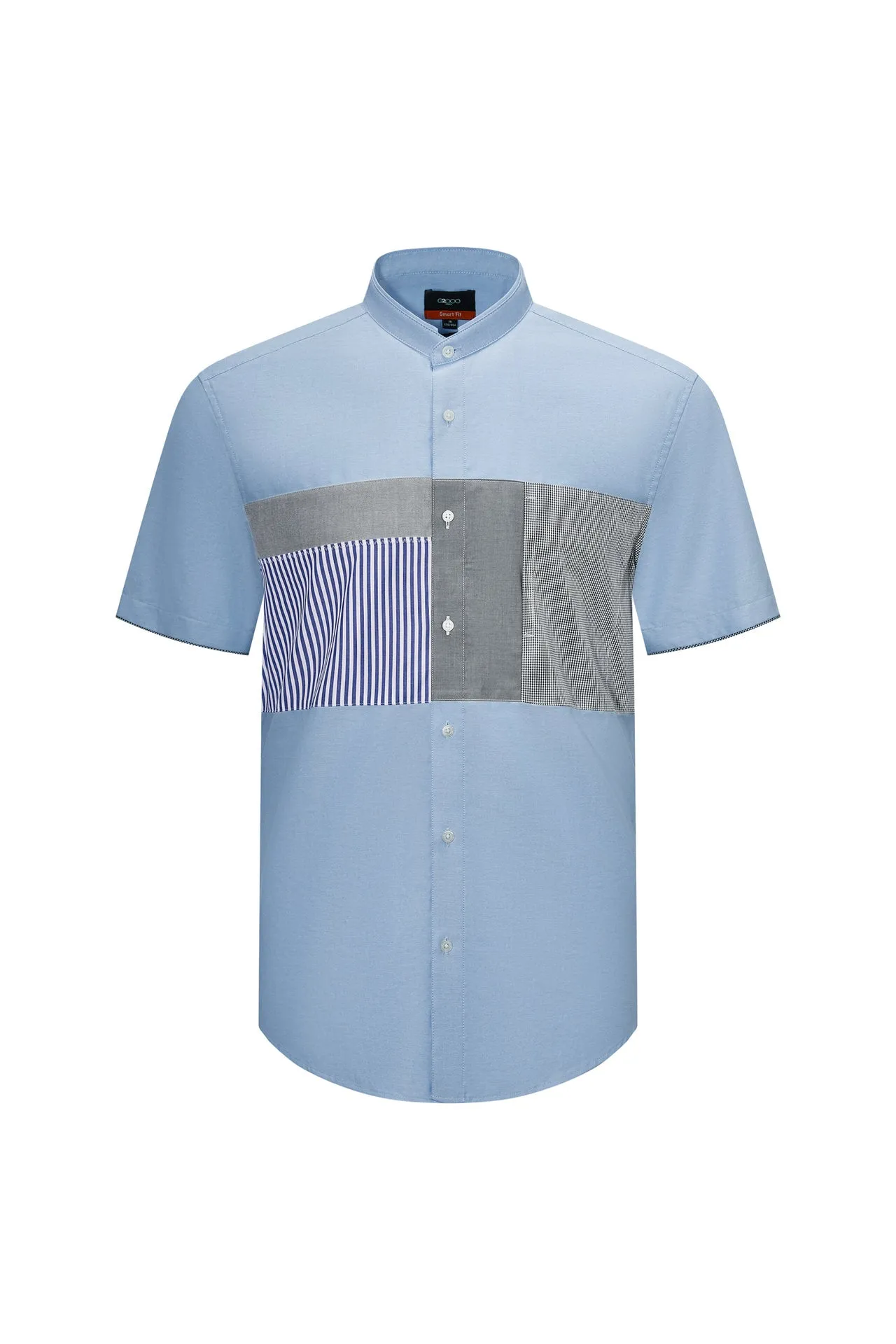 Easy Care Cotton Oxford Blocking Casual Shirtin Smart Fit Stand Collar