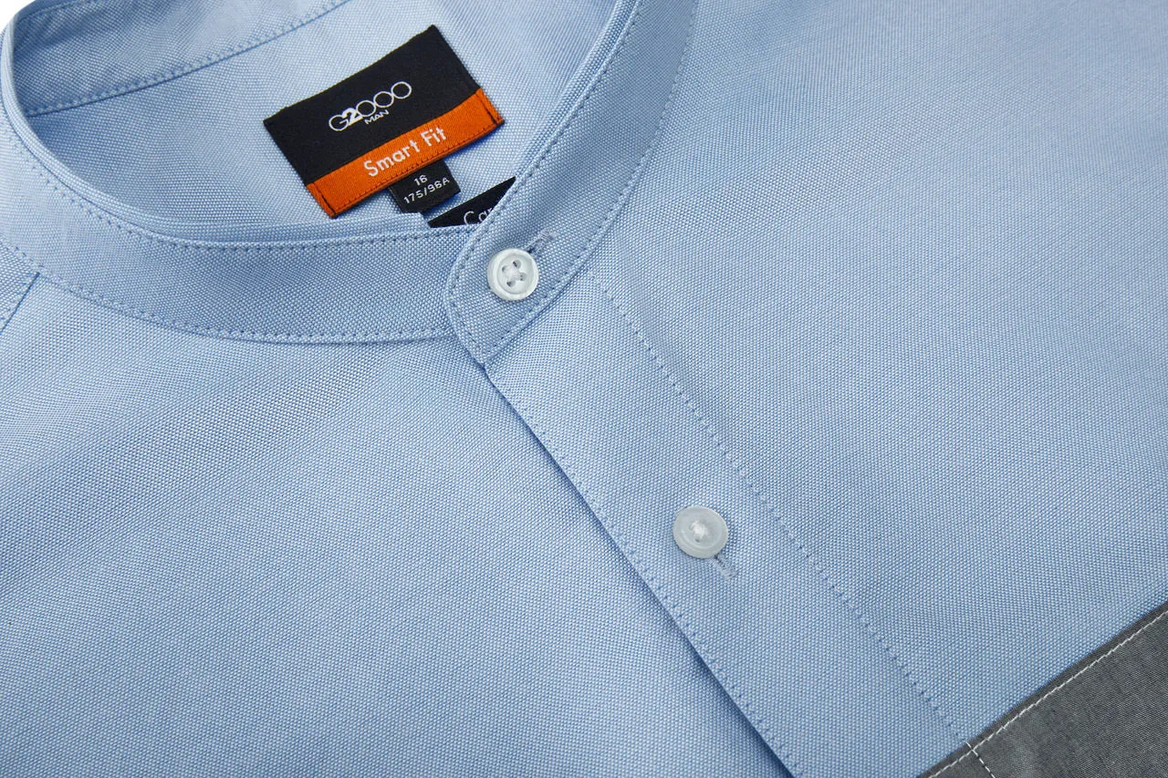 Easy Care Cotton Oxford Blocking Casual Shirtin Smart Fit Stand Collar