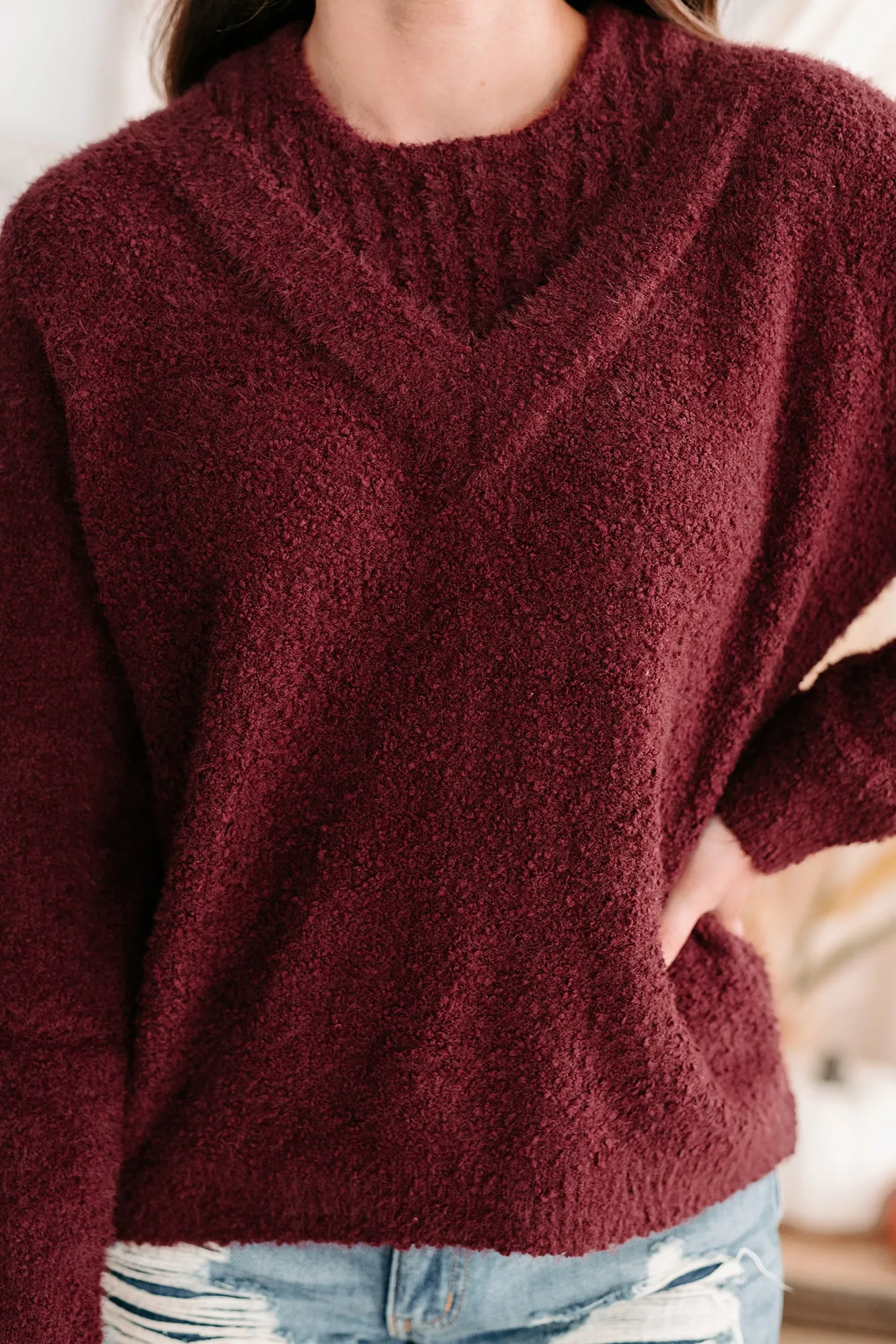 Easygoing Nature Textured Cold Shoulder Sweater (Plum)
