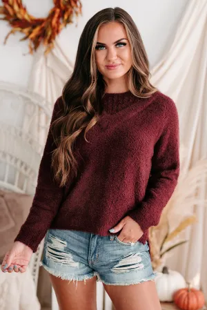 Easygoing Nature Textured Cold Shoulder Sweater (Plum)