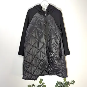 Edgy long puffa parka jacket with hood and drawstring