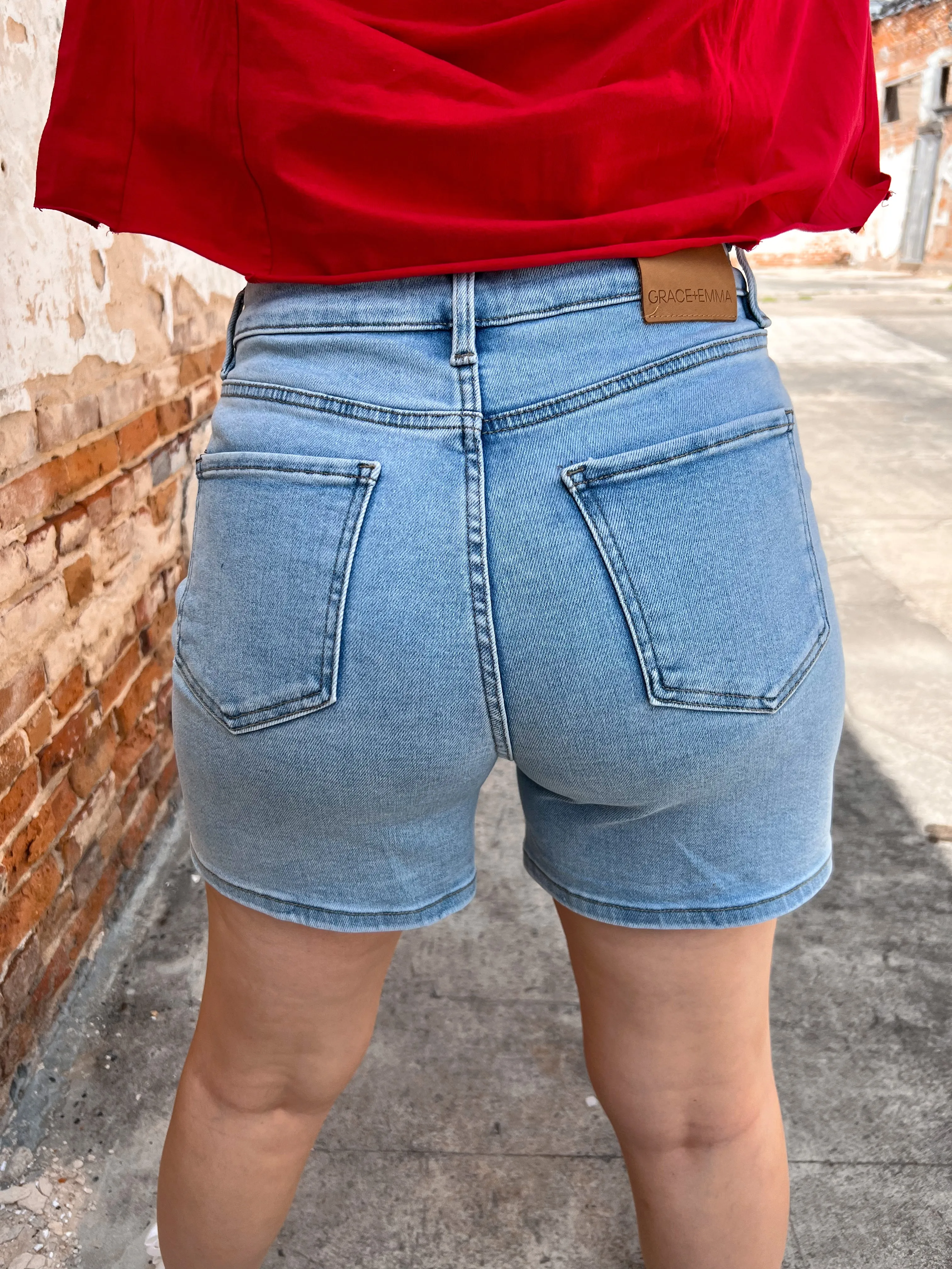 Elora High Rise Denim Shorts
