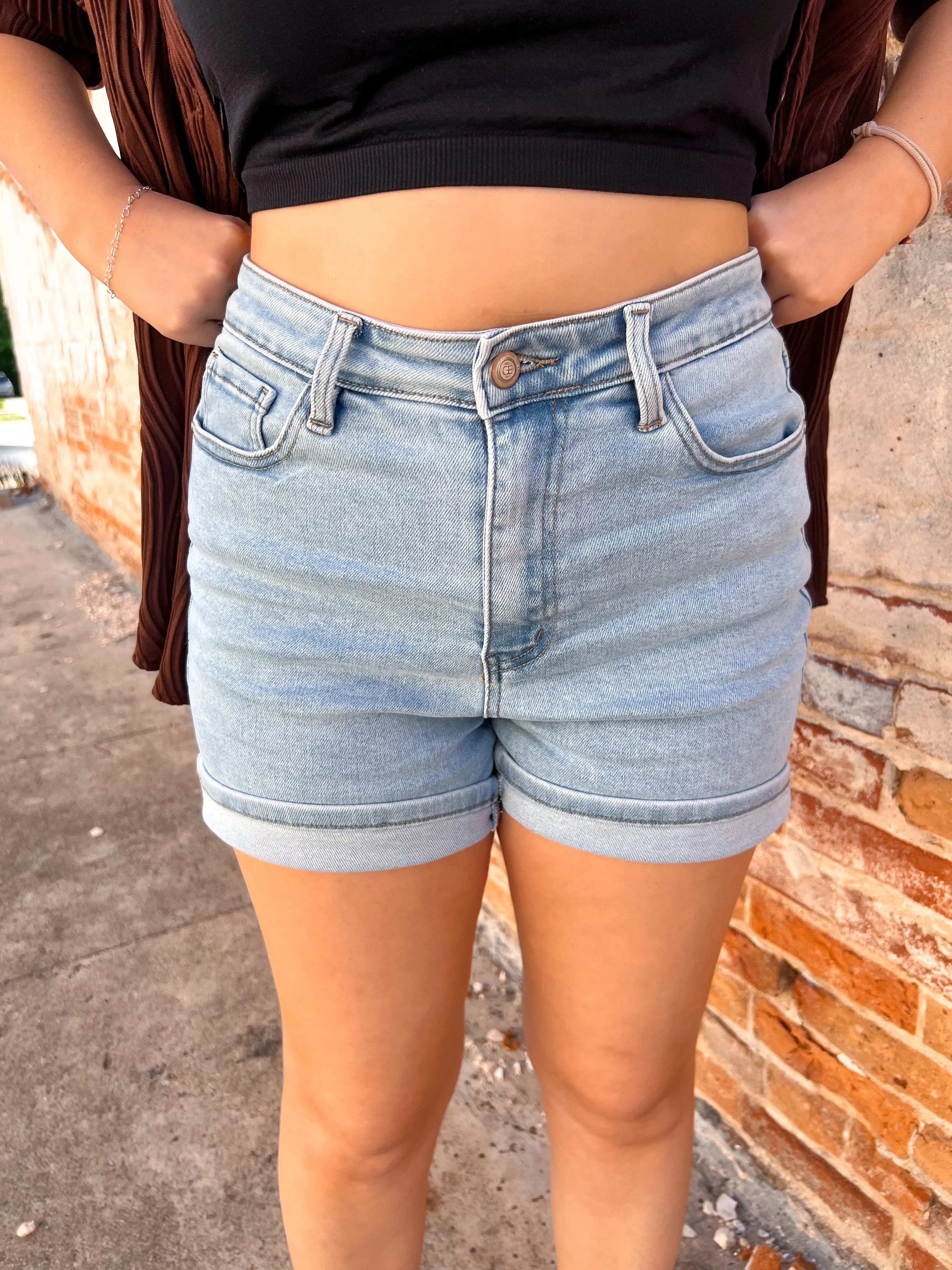 Elora High Rise Denim Shorts