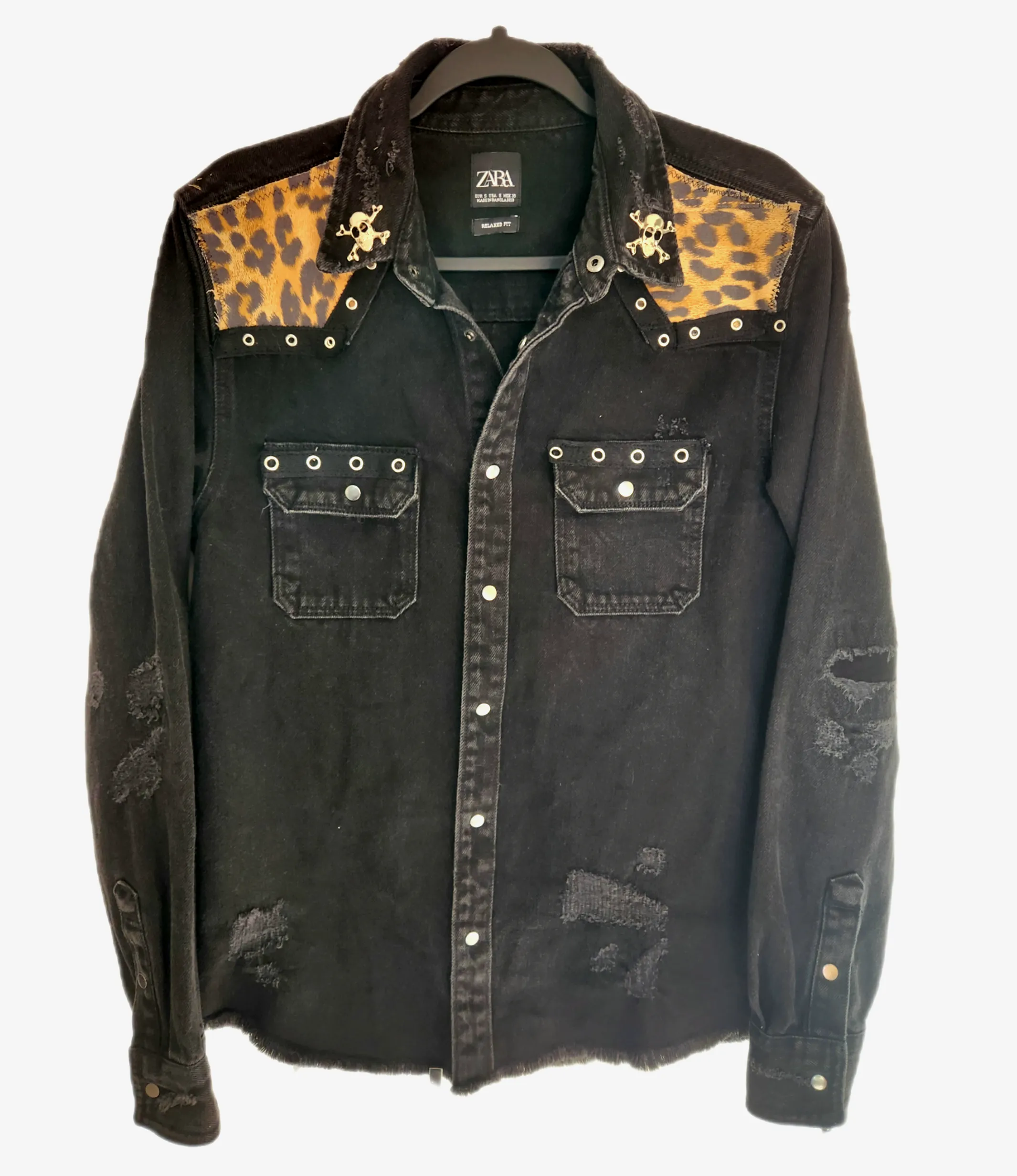 Gender neutrel denim Punk Rock button up- Mens Small Womens M/L