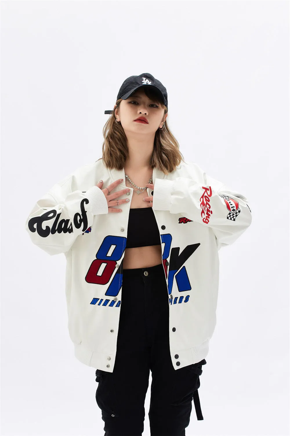 GlamzLife's Embroidered Fashion PU Leather Jacket Women