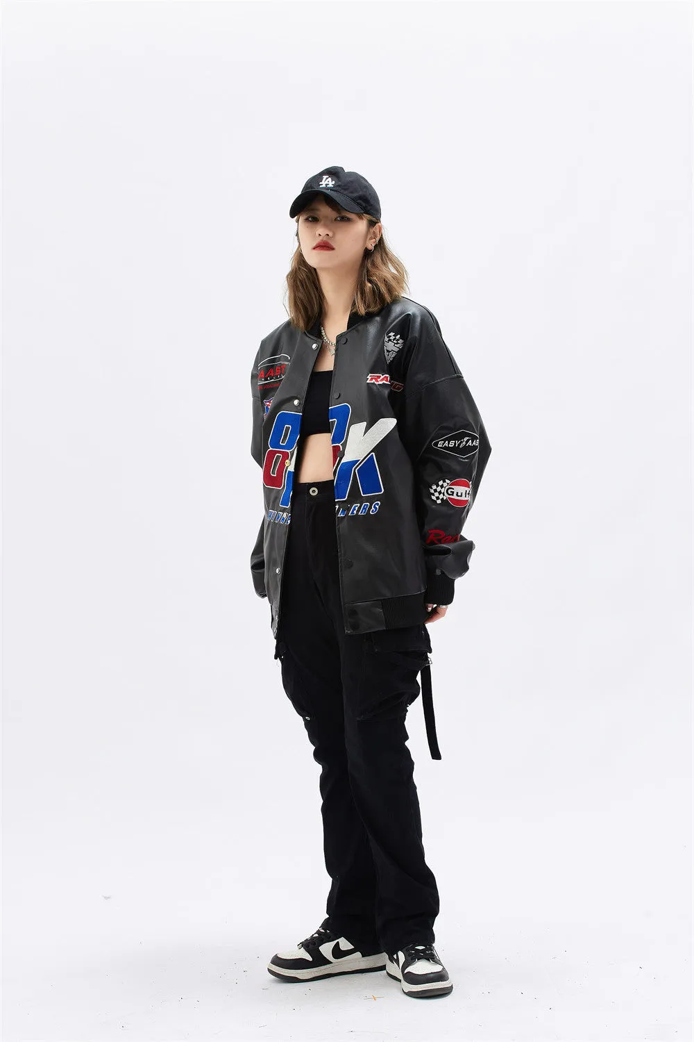 GlamzLife's Embroidered Fashion PU Leather Jacket Women