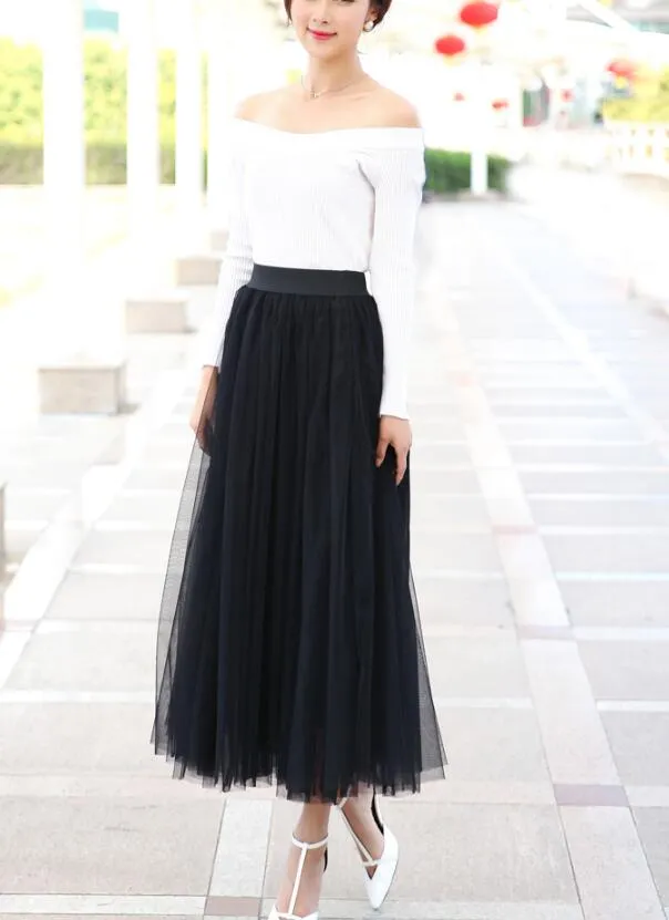 Hoombox Wine Red Tulle Long Skirt, Women Tulle Skirts, Fashionable Women Skirts