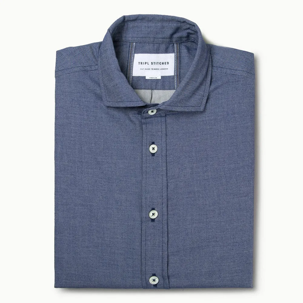Italian Flannel Spread Collar - Denim