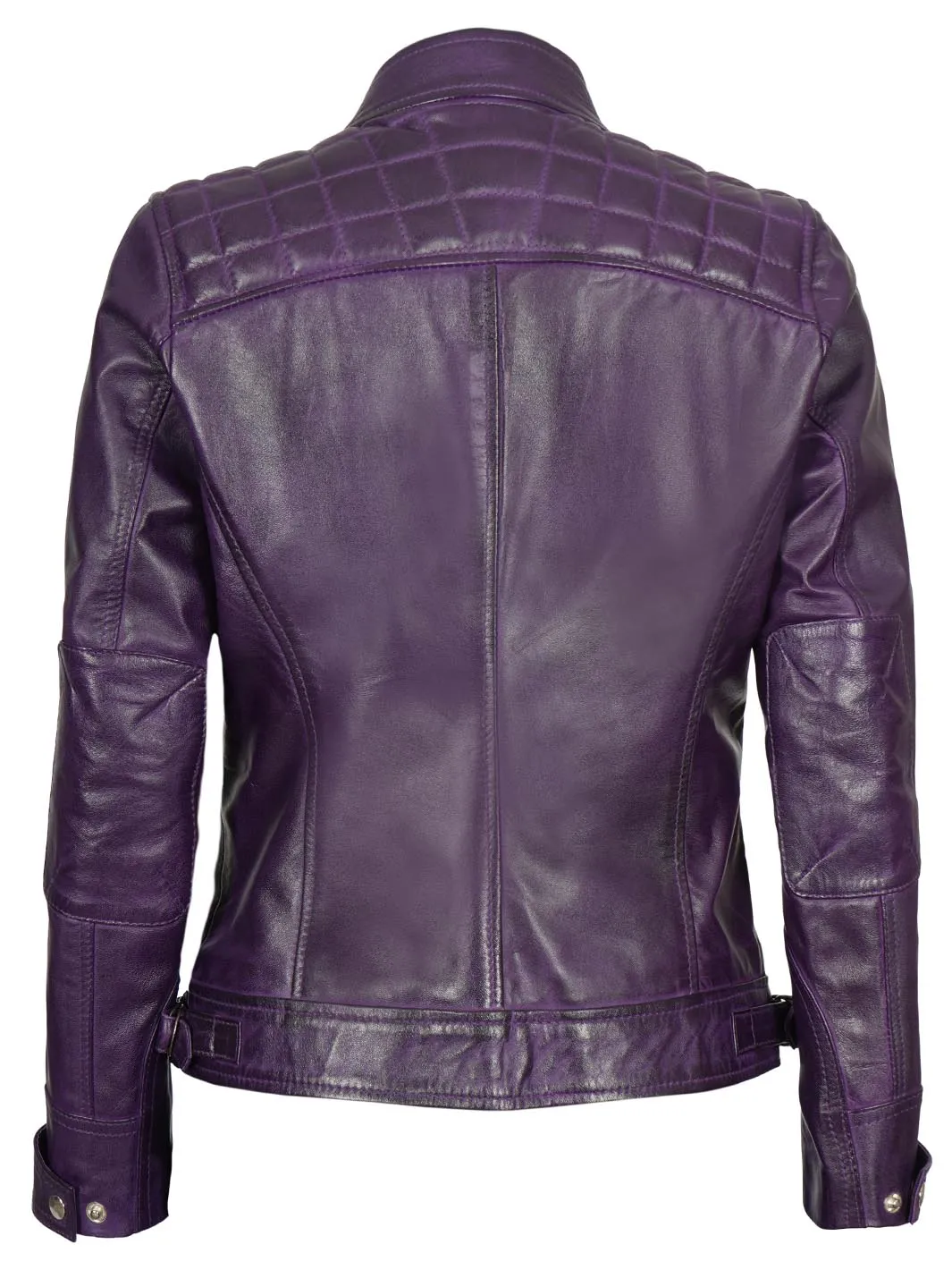 Johnson Women's Purple Quilted Café Racer Leather Jacket