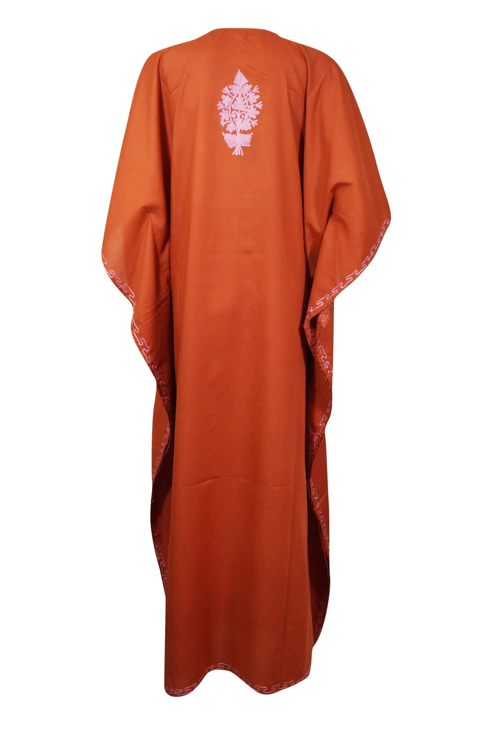 Kaftan for Women Russet Boho Caftan Dresses Kimono Kaftan Maxi Dresses, Floral Embroidered, L-3XL