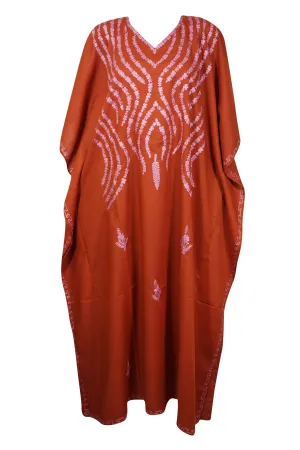 Kaftan for Women Russet Boho Caftan Dresses Kimono Kaftan Maxi Dresses, Floral Embroidered, L-3XL