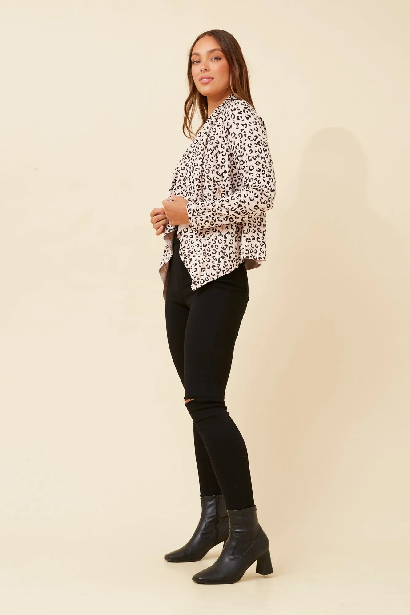 LENI ANIMAL PRINT FAUX SUEDE CARDIGAN