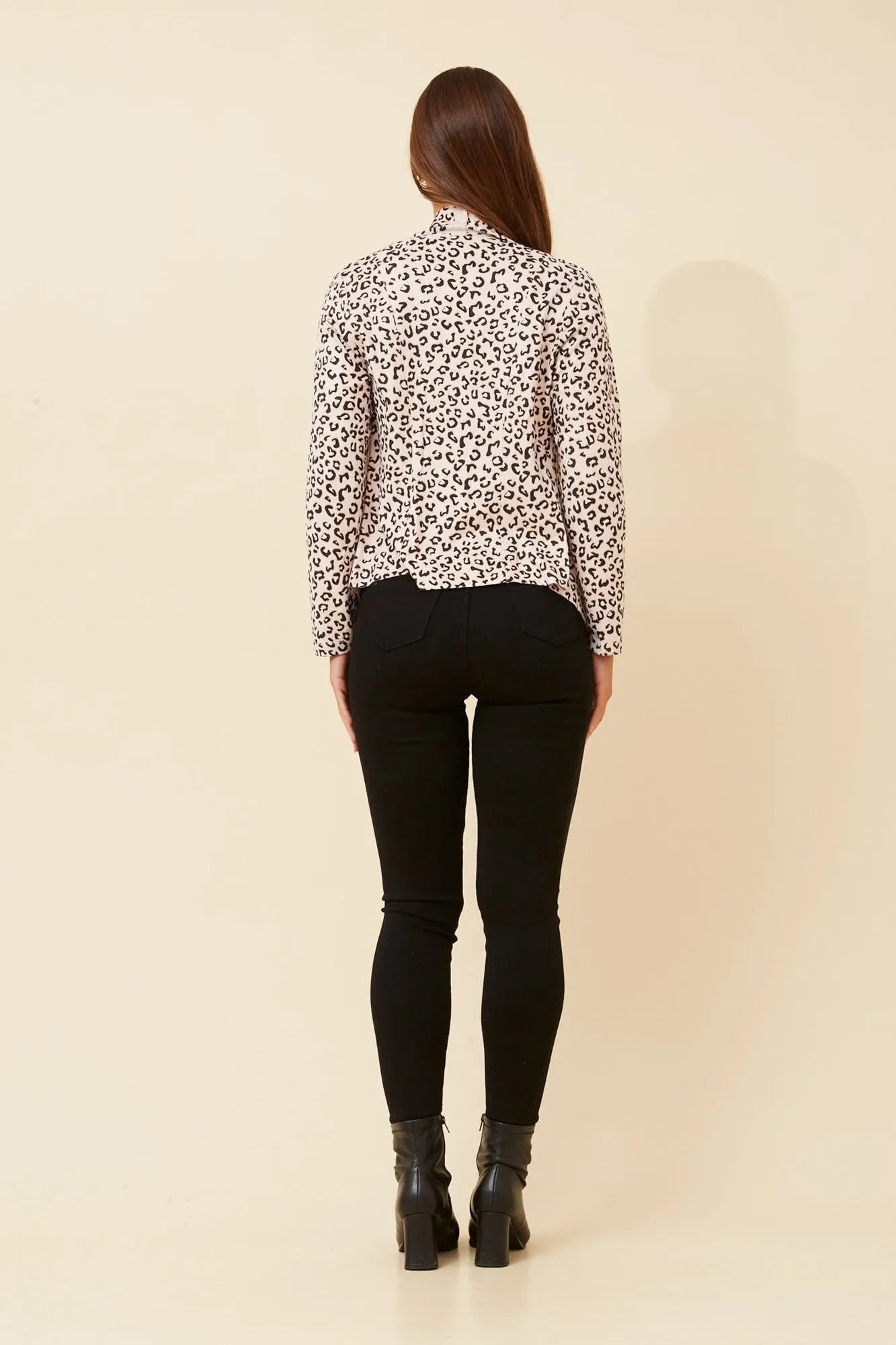 LENI ANIMAL PRINT FAUX SUEDE CARDIGAN
