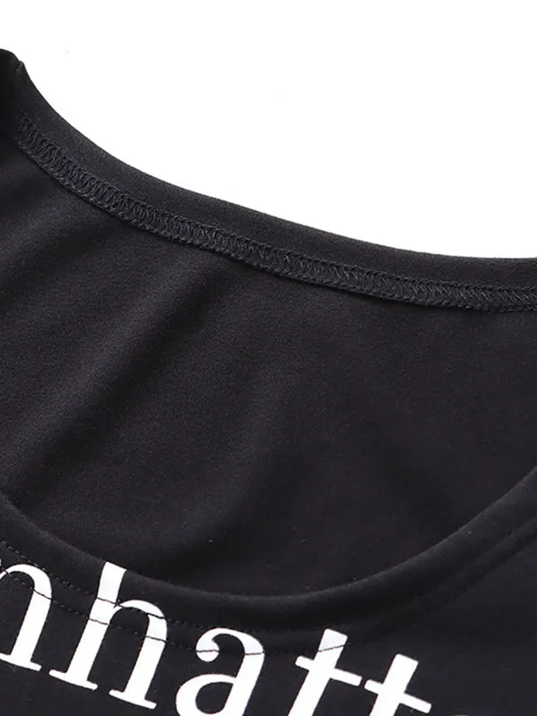 Letter Print Long Sleeves Skinny U-Neck T-Shirts