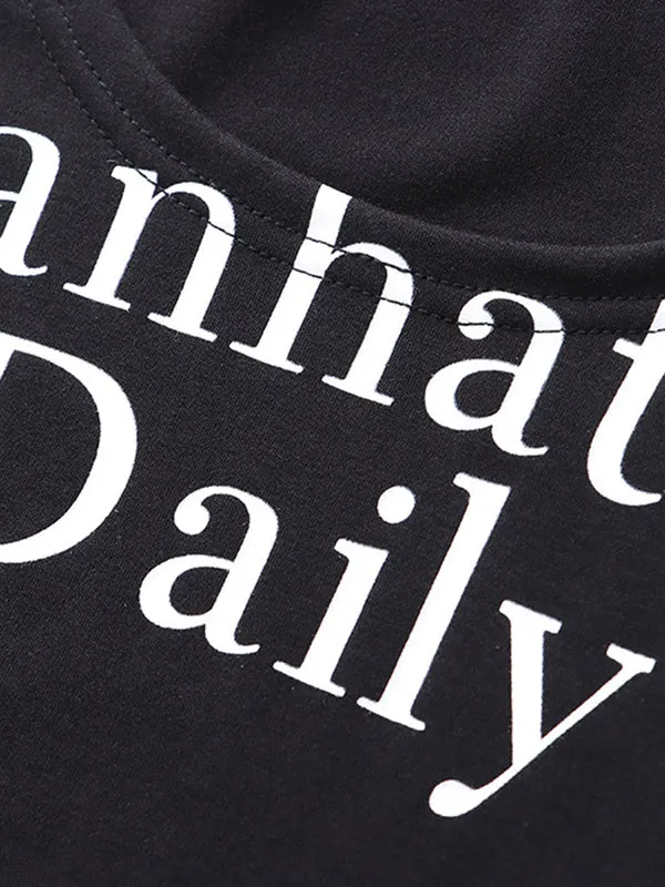 Letter Print Long Sleeves Skinny U-Neck T-Shirts