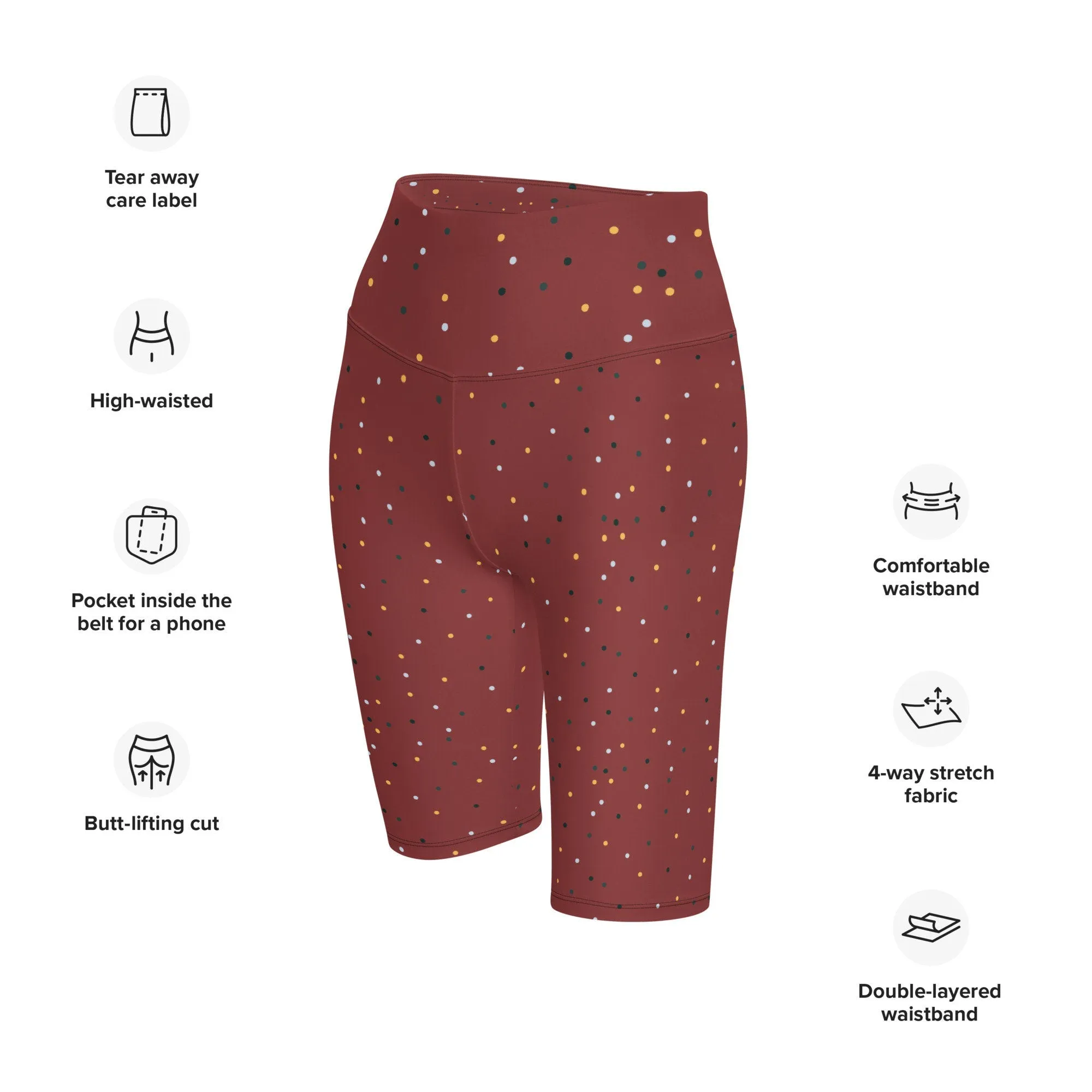 Maroon Polka Dot Yoga Bike Shorts