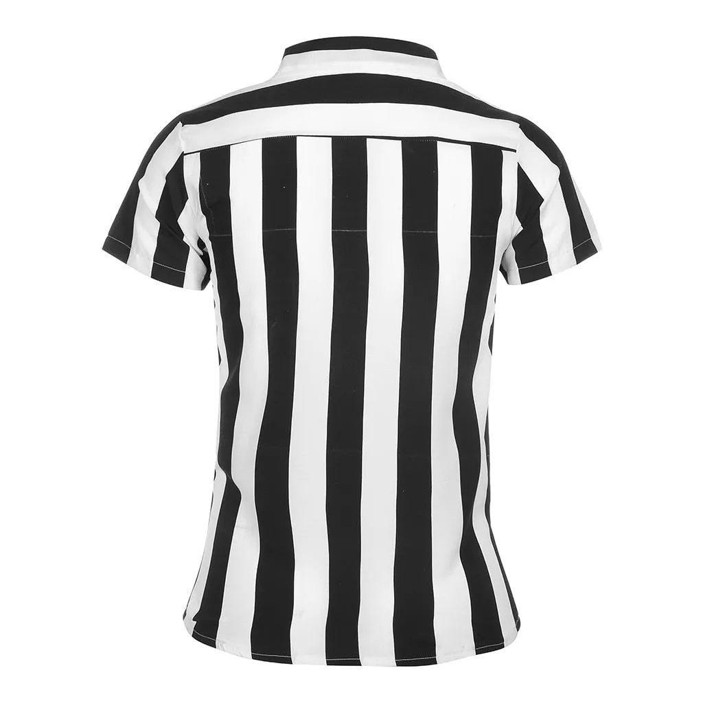 Men Fashion Shirts Casual Multicolor Striped Lapel Hawaiian Shirts Short-Sleeve