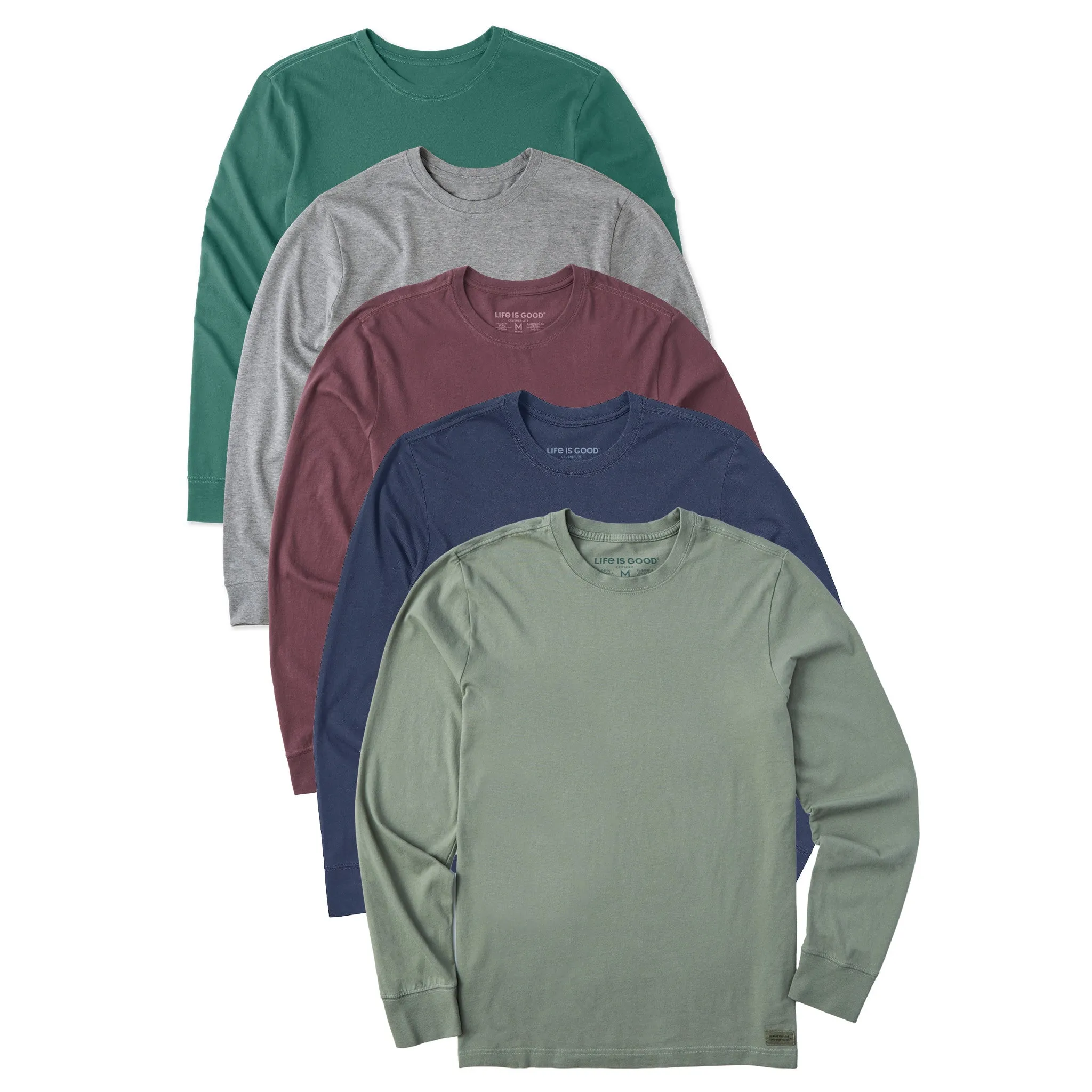 Mens Solid 5-Pack Long Sleeve Crusher Tee - Multi