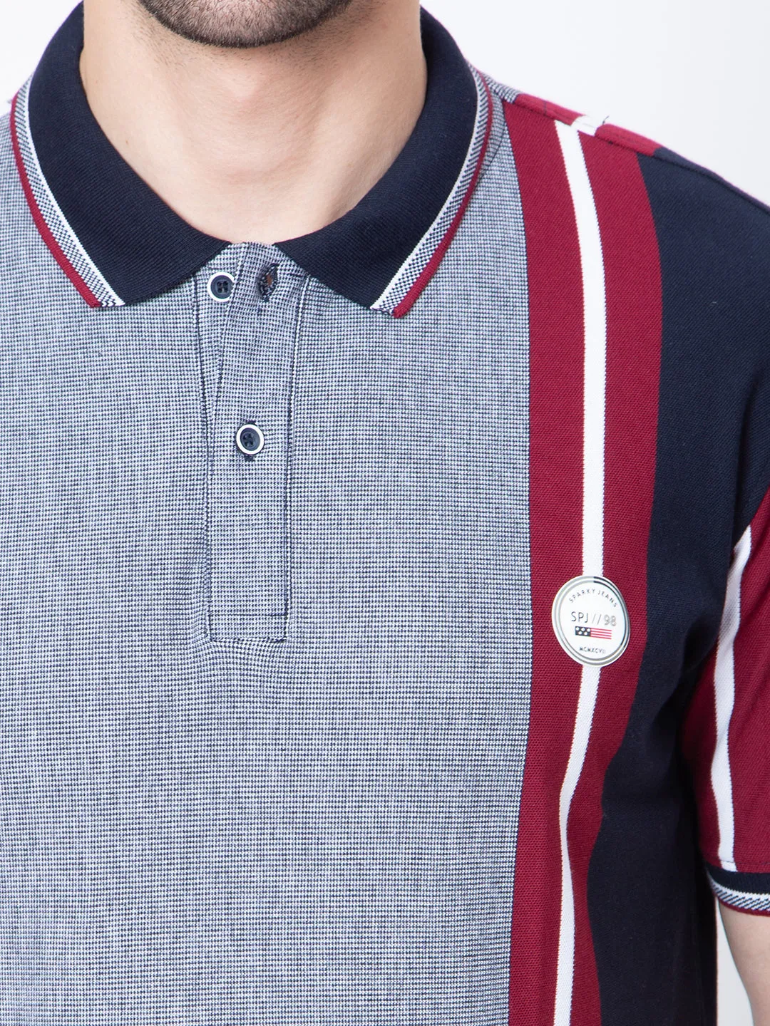 Mens Vertical Striper Polo Neck Tshirt