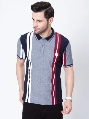 Mens Vertical Striper Polo Neck Tshirt