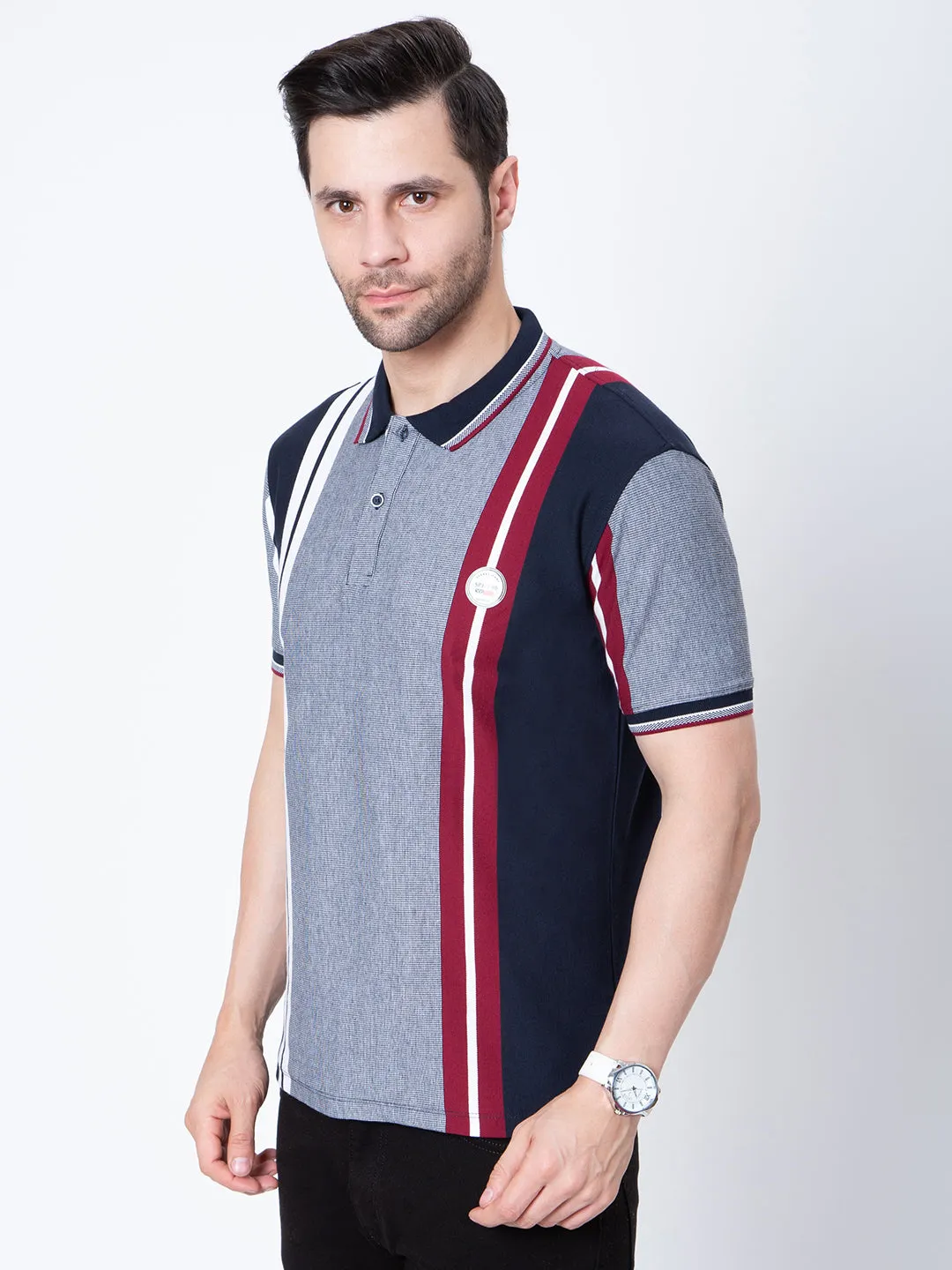 Mens Vertical Striper Polo Neck Tshirt