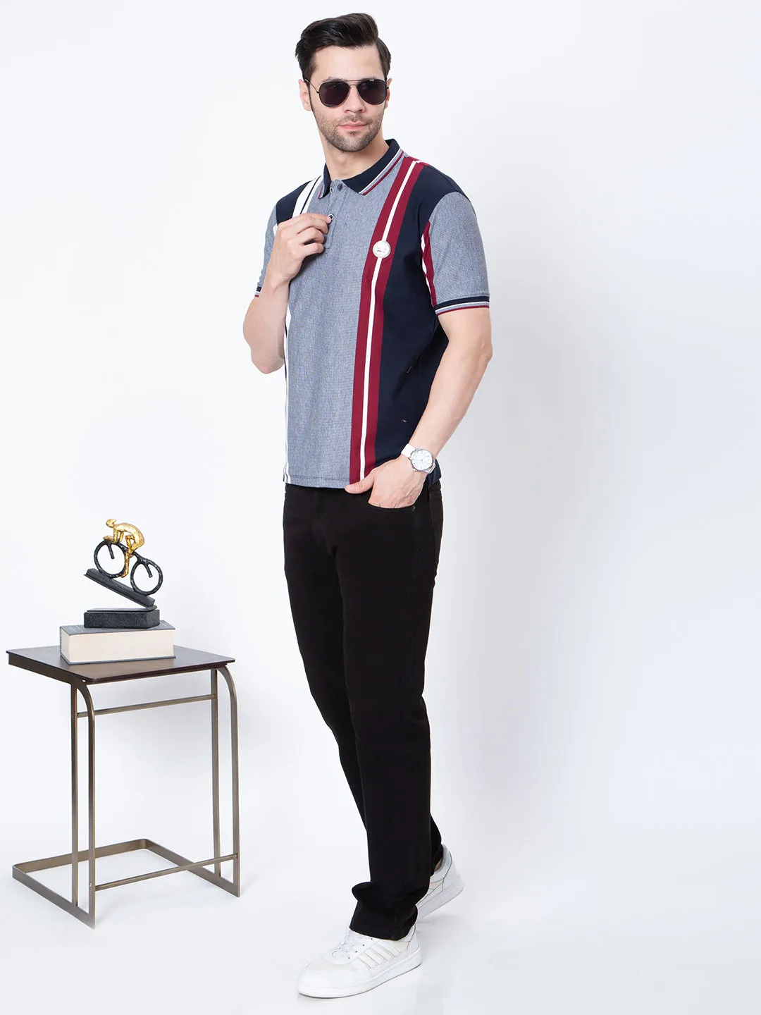 Mens Vertical Striper Polo Neck Tshirt