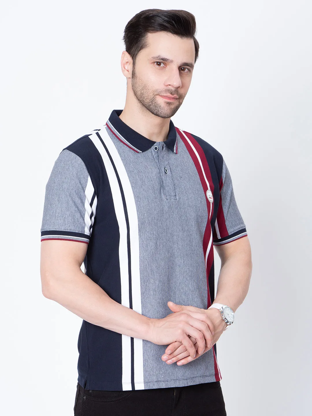 Mens Vertical Striper Polo Neck Tshirt