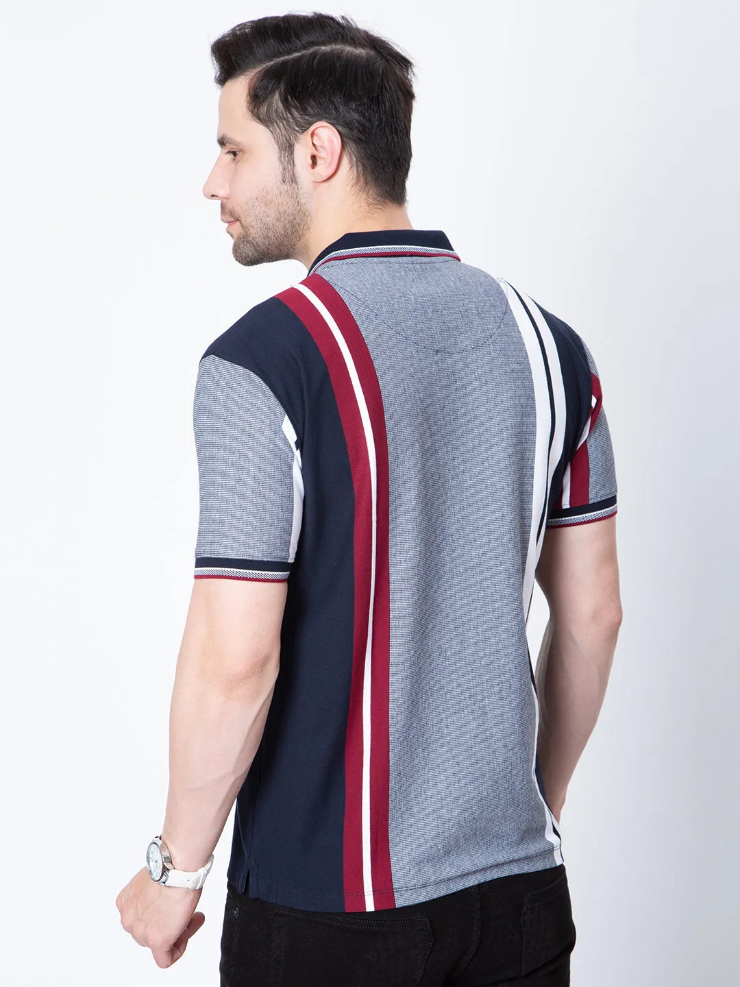 Mens Vertical Striper Polo Neck Tshirt