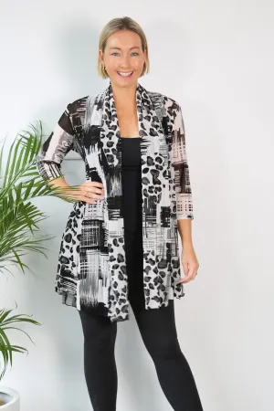 MIA Monochrome Print Mesh Open Cardigan
