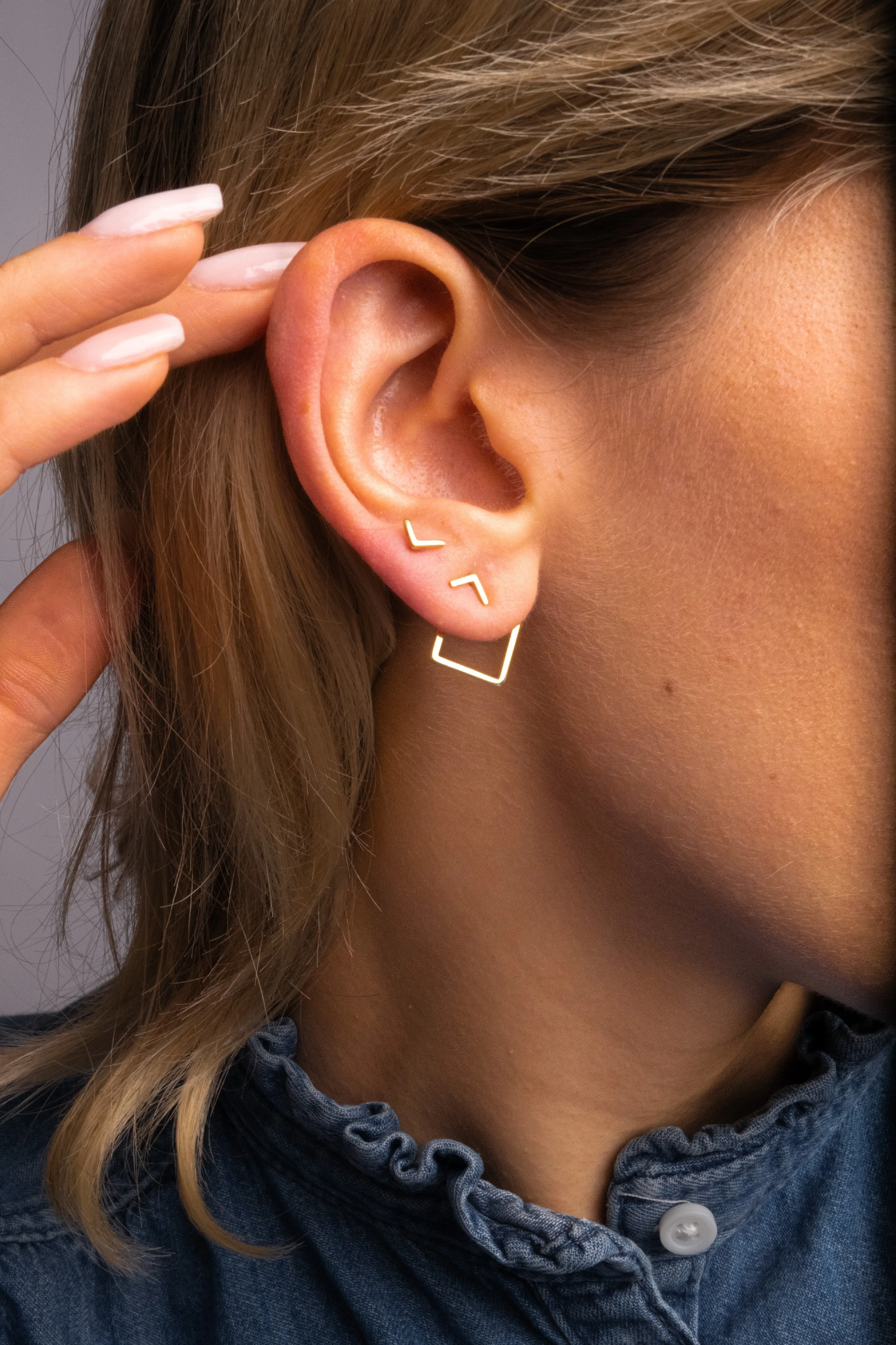 Minimalist Gold Earrings Set with Flat Back Studs