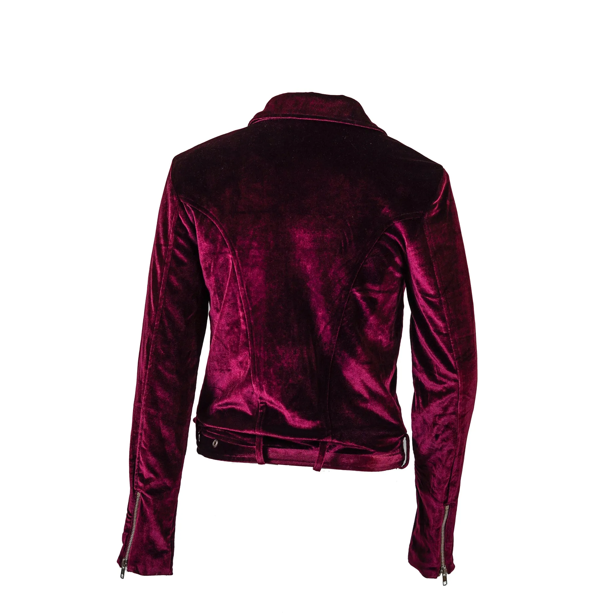 Minkpink Women's Velvet Full Zip Moto Jacket Wine Red Size XS