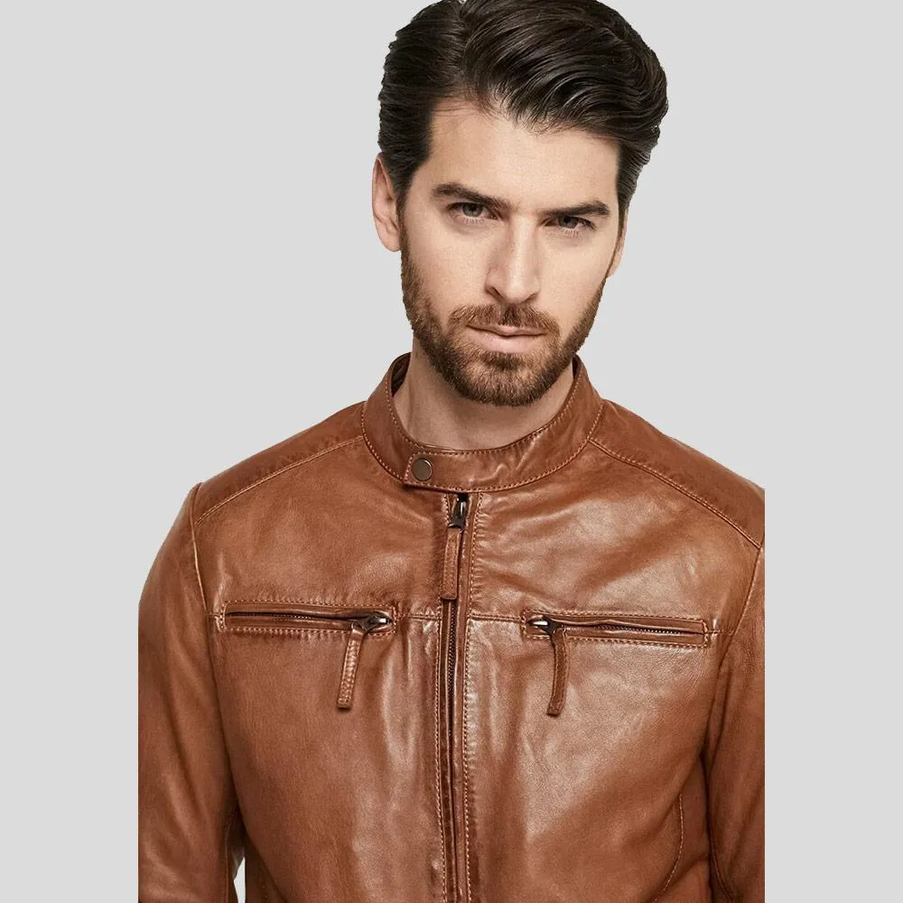Ollie Brown Biker Leather Jacket