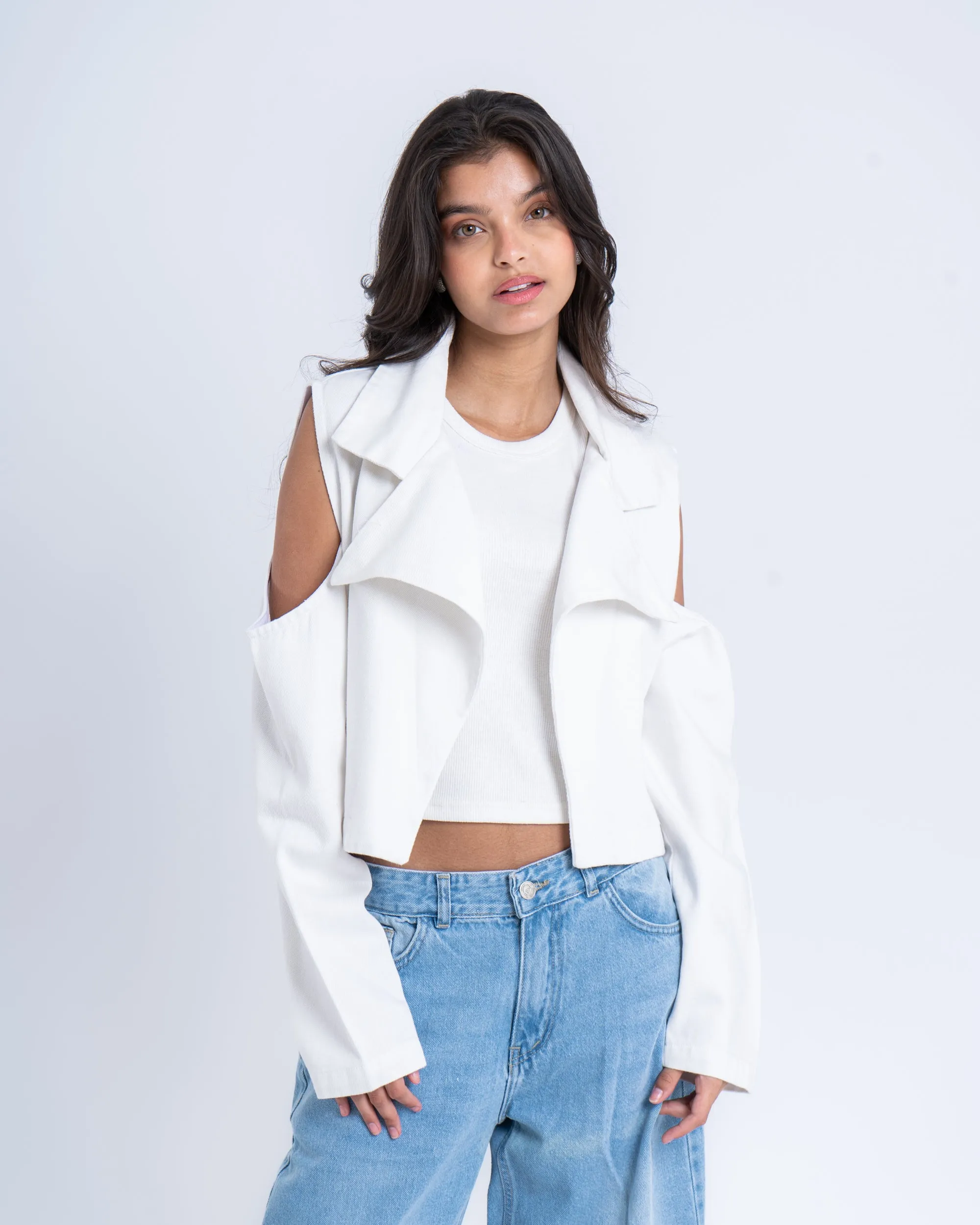 Open Shoulder Denim Jacket